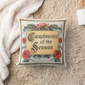 ヴィンテージクリスマスのポインセチアを飾った華麗なフレーム クッション (ブランケット)