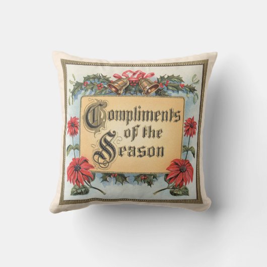 ヴィンテージクリスマスのポインセチアを飾った華麗なフレーム クッション (裏面)