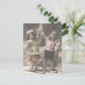 ヴィンテージクリスマスのポストカード – スキーの子供 シーズンポストカード (スタンド正面)