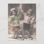 ヴィンテージクリスマスのポストカード – スキーの子供 シーズンポストカード (正面)
