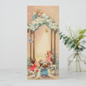 ヴィンテージクリスマスの天使が赤ちゃんイエスを見守る シーズンカード (スタンド正面)