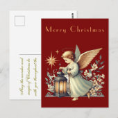 ヴィンテージクリスマスの天使とランタン ポストカード (正面/裏面)