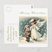 ヴィンテージクリスマスの天使と子供のフラットカード ポストカード (正面/裏面)