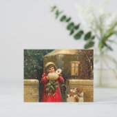 ヴィンテージクリスマスの女の子と犬 シーズンポストカード (スタンド正面)