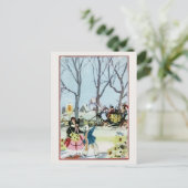 ヴィンテージクリスマスの女の子の馬車 シーズンポストカード (スタンド正面)