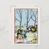 ヴィンテージクリスマスの女の子の馬車 シーズンポストカード (正面/裏面)