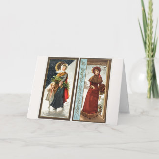 ヴィンテージクリスマスの女性と子供（1865年～1899年） シーズンカード
