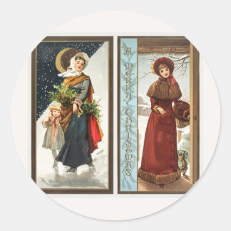 ヴィンテージクリスマスの女性と子供(1865年~1899年) ラウンドシール
