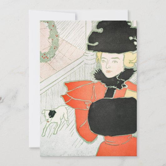 ヴィンテージクリスマスの女性と絵画犬 シーズンカード (正面)