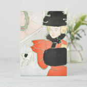 ヴィンテージクリスマスの女性と絵画犬 シーズンカード (スタンド正面)