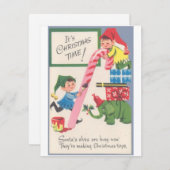 ヴィンテージクリスマスの妖精たち、玩具を作る シーズンカード (正面/裏面)