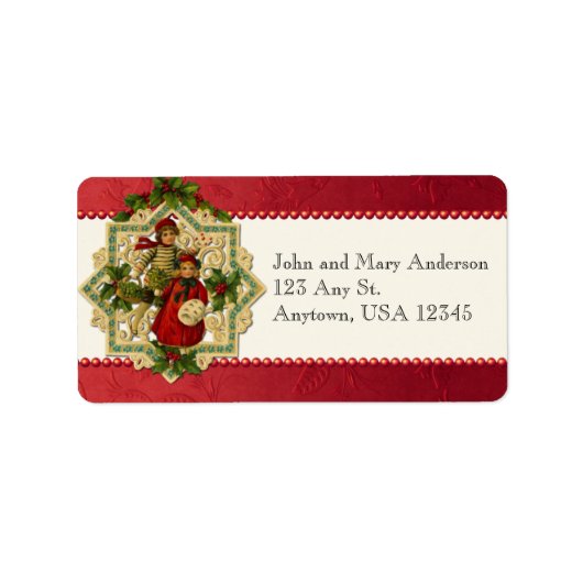 ヴィンテージクリスマスの子ども住所 シール (正面)
