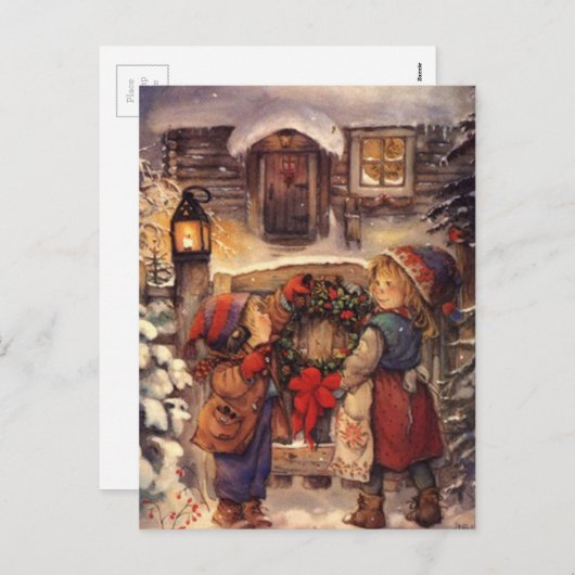 ヴィンテージクリスマスの子ども シーズンポストカード (正面/裏面)