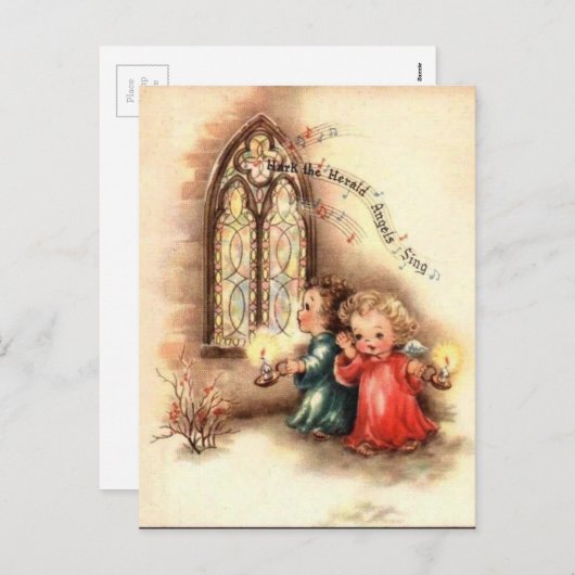 ヴィンテージクリスマスの子ども シーズンポストカード (正面/裏面)