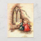 ヴィンテージクリスマスの子ども シーズンポストカード (正面)