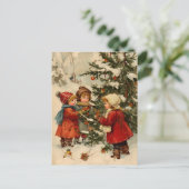 ヴィンテージクリスマスの子のまわりにどもツリー ポストカード (スタンド正面)