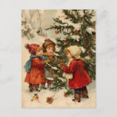 ヴィンテージクリスマスの子のまわりにどもツリー ポストカード (正面)