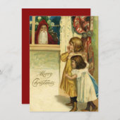 ヴィンテージクリスマスの子供たちがサンタクロースを見る シーズンカード (正面/裏面)