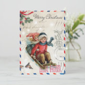 ヴィンテージクリスマスの子供たちが馬ぞり シーズンカード (スタンド正面)