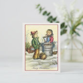 ヴィンテージクリスマスの子供たちの栗 シーズンポストカード (スタンド正面)