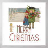 ヴィンテージクリスマスの子供とケルブ ポスター (正面)