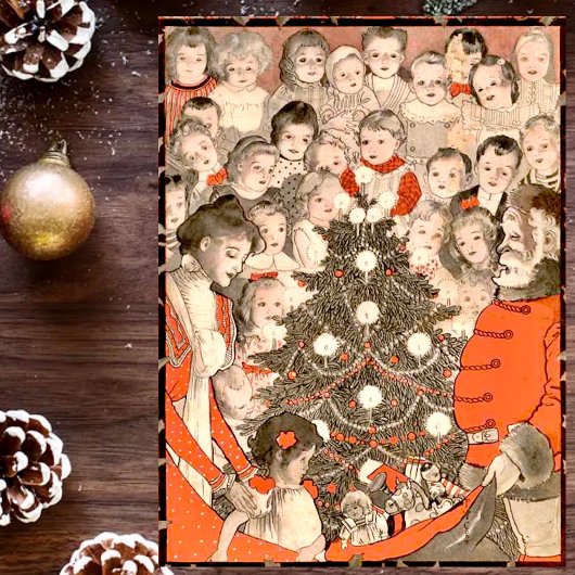 ヴィンテージクリスマスの子供とサンタクロース シーズンカード