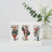 ヴィンテージクリスマスの子供とリース葉書 シーズンポストカード (スタンド正面)