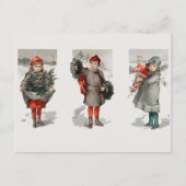 ヴィンテージクリスマスの子供とリース葉書 シーズンポストカード (正面)