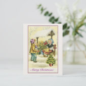 ヴィンテージクリスマスの子供の花の木 シーズンポストカード (スタンド正面)