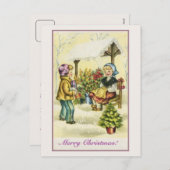 ヴィンテージクリスマスの子供の花の木 シーズンポストカード (正面/裏面)