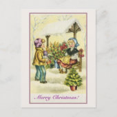 ヴィンテージクリスマスの子供の花の木 シーズンポストカード (正面)