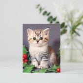 ヴィンテージクリスマスの子猫とホリー エンクロージャーカード (スタンド正面)