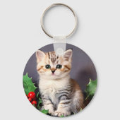 ヴィンテージクリスマスの子猫とホリー キーホルダー (裏面)
