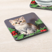 ヴィンテージクリスマスの子猫とホリー コースター (左側)