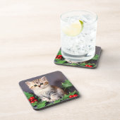 ヴィンテージクリスマスの子猫とホリー コースター (右側)