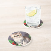 ヴィンテージクリスマスの子猫とホリー コースター (側面)