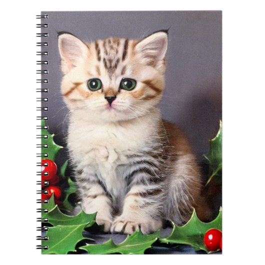 ヴィンテージクリスマスの子猫とホリー ノートブック (正面)