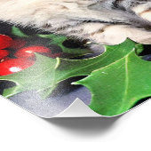 ヴィンテージクリスマスの子猫とホリー フォトプリント            (角)