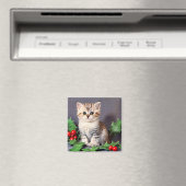 ヴィンテージクリスマスの子猫とホリー マグネット (インサイチュ (食洗機))