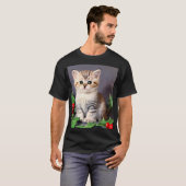 ヴィンテージクリスマスの子猫とホリー Tシャツ (正面フル)