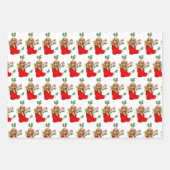 ヴィンテージクリスマスの子猫と子犬 ラッピングペーパーシート (正面2)