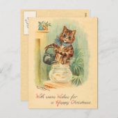 ヴィンテージクリスマスの子猫はがき シーズンポストカード (正面/裏面)