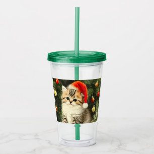 ヴィンテージクリスマスの子猫 アクリルタンブラー