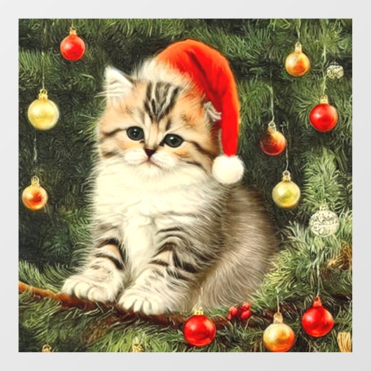 ヴィンテージクリスマスの子猫 ウィンドウサイン (シート)