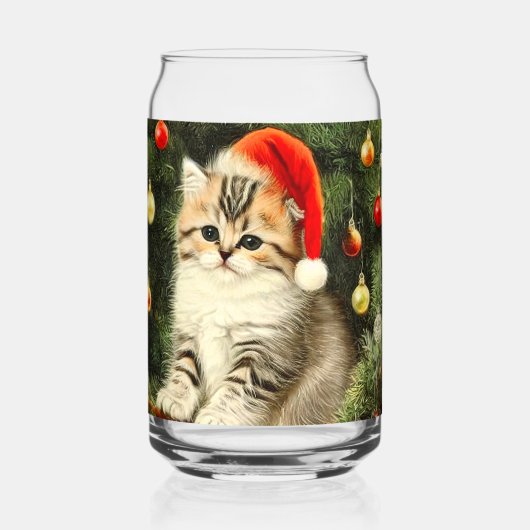 ヴィンテージクリスマスの子猫 ガラス缶 (正面)