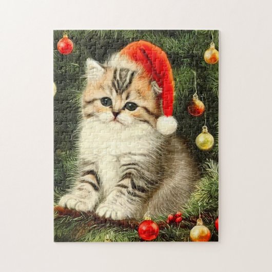 ヴィンテージクリスマスの子猫 ジグソーパズル (縦)