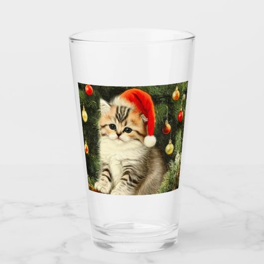 ヴィンテージクリスマスの子猫 タンブラーグラス (正面)