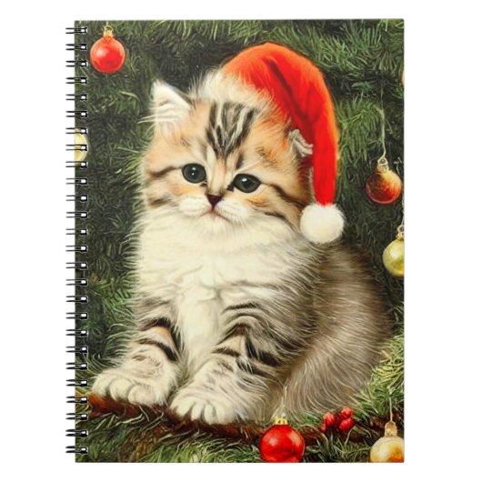 ヴィンテージクリスマスの子猫 ノートブック (正面)