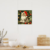 ヴィンテージクリスマスの子猫 ポスター (キッチン)
