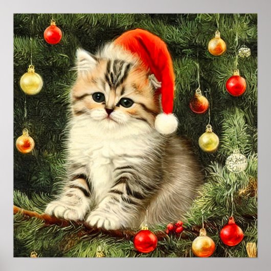 ヴィンテージクリスマスの子猫 ポスター (正面)
